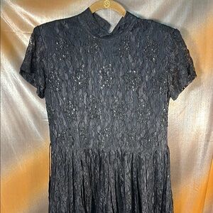 90’s American Angel Small Black Lace‎ mini dress. Sequins full skirt G1